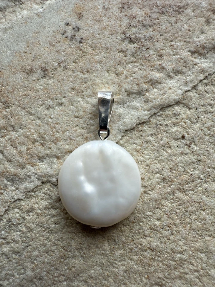 Large Round White Baroque Pearl 925 Sterling Silver Pendant - Image 4 of 4