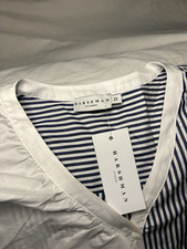 Harshman Womens 2X Blue/White Striped Long Sl...