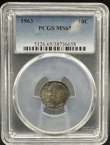 1963-P, Roosevelt Silver Dime, 10c, PCGS, MS 65