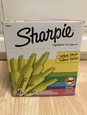 Sharpie Tank Style Chisel Tip Highlighters Bright Fluorescent Yellow 36 Pack NEW