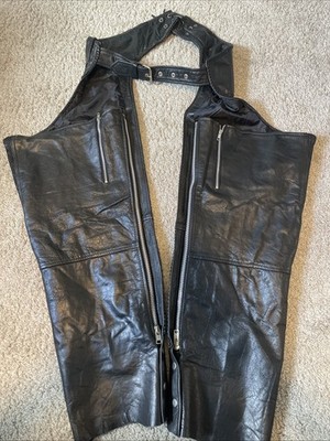 Xelement Black Leather Adjustable Belt Motorcycle Chaps Pants Women s Size 14