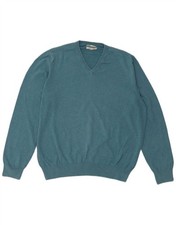 Marks  Spencer Mens V-Neck Jumper Sweater XL Blue Cotton AP24