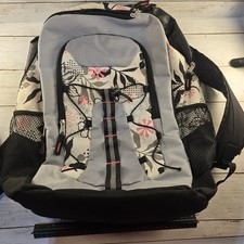Floral Print Multi-Pocket Backpack Grey Pink Black School Travel Bag
