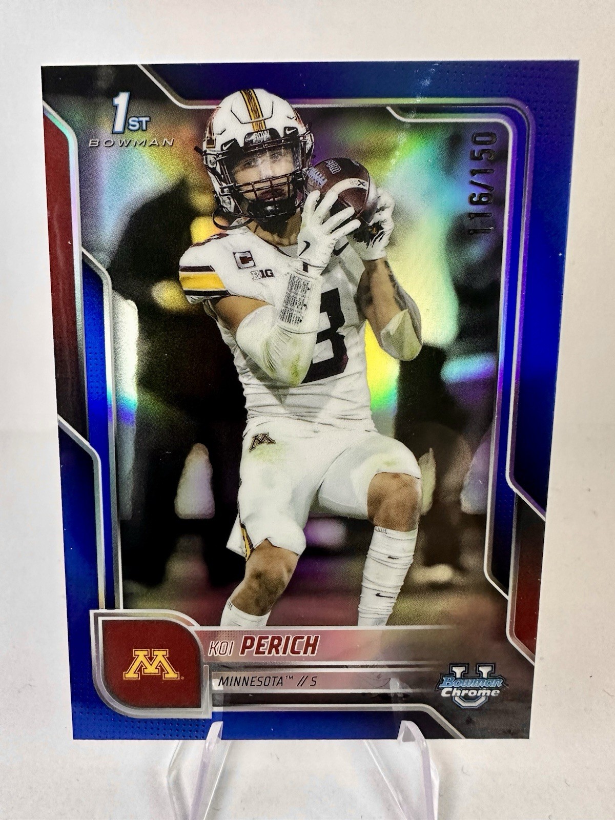 2025 Bowman Chrome U Koi Perich 1st True Blue Refractor /150 Minnesota NCAA