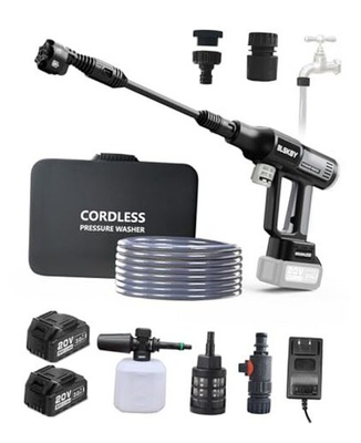 #ad Portable Cordless Pressure Washer with Faucet Adapter 2 Pack Batteries Gray $212.64