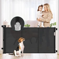 Reinforced 50" Wide Retractable Baby Gate Retractable Dog Gate with Support R...