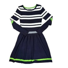 Vince Camuto Women's Navy Blue Stripe Knit Dress with Lime & Grey Accent. Size M