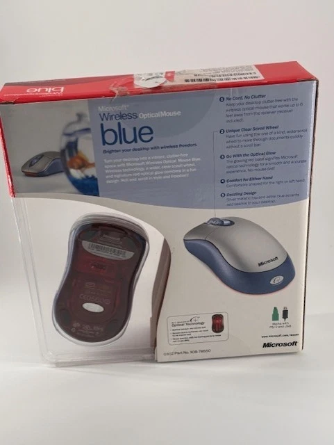 Microsoft Wireless Optical Mouse Blue K80-00004 USB PS/2 Windows Mac New Sealed - Image 2 of 3