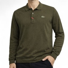 Lacoste Sweatshirt Herren L Khaki Vintage Pullover Sweater Kragen 100% Baumwolle