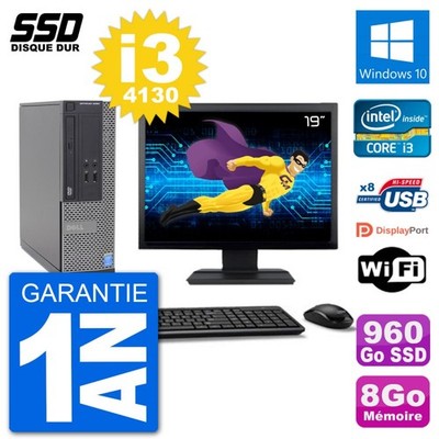 PC Dell Optiplex 3020 SFF Bildschirm 19 '' i3-4130 RAM 8Go SSD 960Go Windows 10