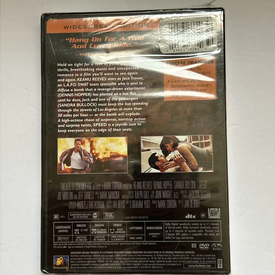 Speed DVD 1994 Keanu Reeves Widescreen, New Sealed - Image 2 of 2
