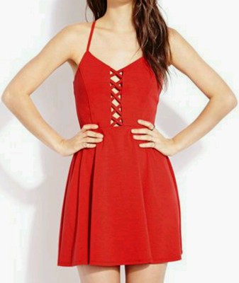 Forever 21 Cross Open Back Straps Red Skater Cute Summer Dress