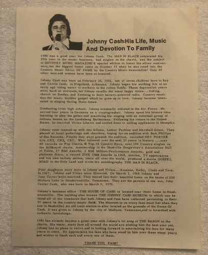 June and Johnny Cash 1981 Fan News Letter 8.5x11, Vintage, Original, one of kind