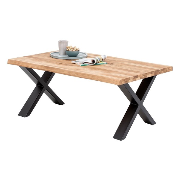 Couchtisch Wohnzimmertisch Mit Baumkante Eichenholz Massiv Metall 110 X 70 Cm-image