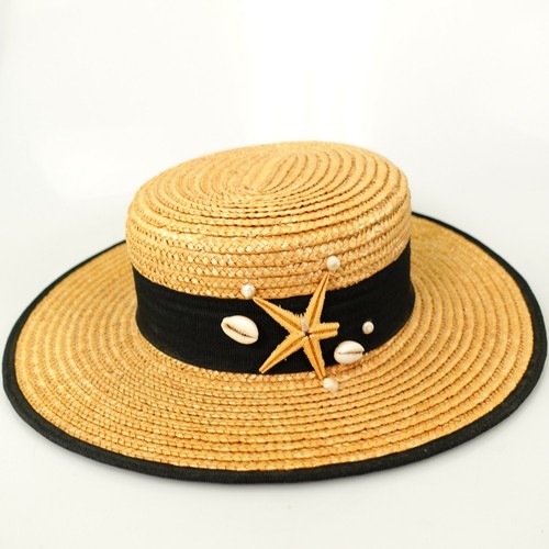 Women Straw Natural Brown Beige Boater 