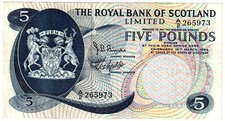 1969 Royal Bank of Scotland 5 Pound P330 Banknote circulated