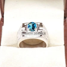 London Blue Topaz Oval Gemstone With 925 Sterling Silver Ring For Men's #B268