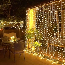 JMEXSUSS 300 LED Remote Control Christmas Curtain Lights Plug in Fairy Curtai...