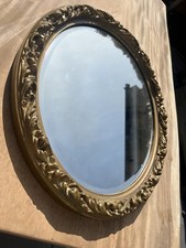 Antique Vintage Large Oval Mirror Gilt Gold Wooden Frame Rustic Ornate Frame