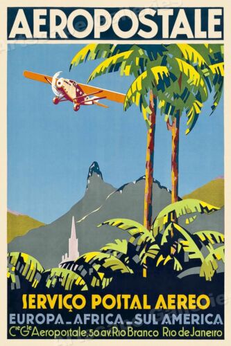 Affiche de voyage vintage années 1920 « Aeropostale service postal avion » courrier aérien - 24x36 - Photo 1 sur 3