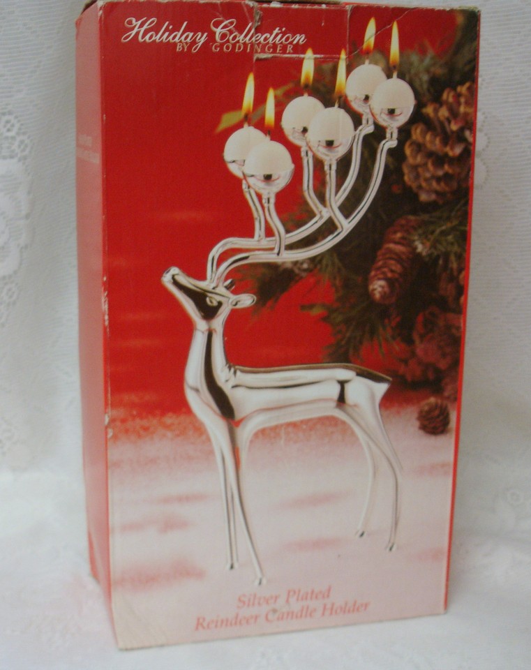 Vtg Godinger Silver Art Plated Xmas Rudolf Reindeer Candelabra Candle