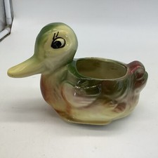 Duck Duckling Art Pottery Planter Collectible Planter Green Red Yellow Vintage