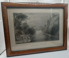 Steel engraving the long wall Danube near Weltenburg graphic rafts, raft