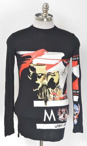 New SAM MC London Black Multcolor Viscose Crew Neck Long Sleeve T-Shirt Sz S - Picture 1 of 6