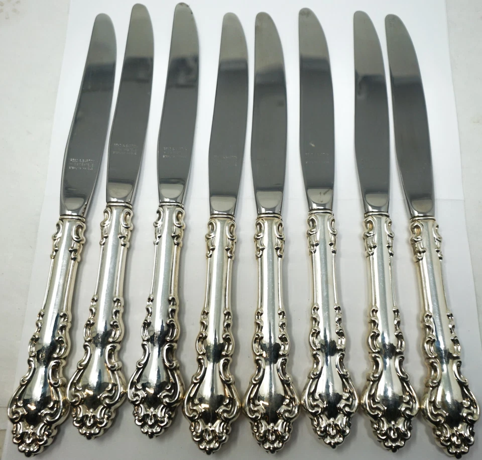 Caña y Bartón Mango Esterlina Barroco Español 8 Piezas Juego de cuchillos (.925, 9", mono) Foto 2 de 2