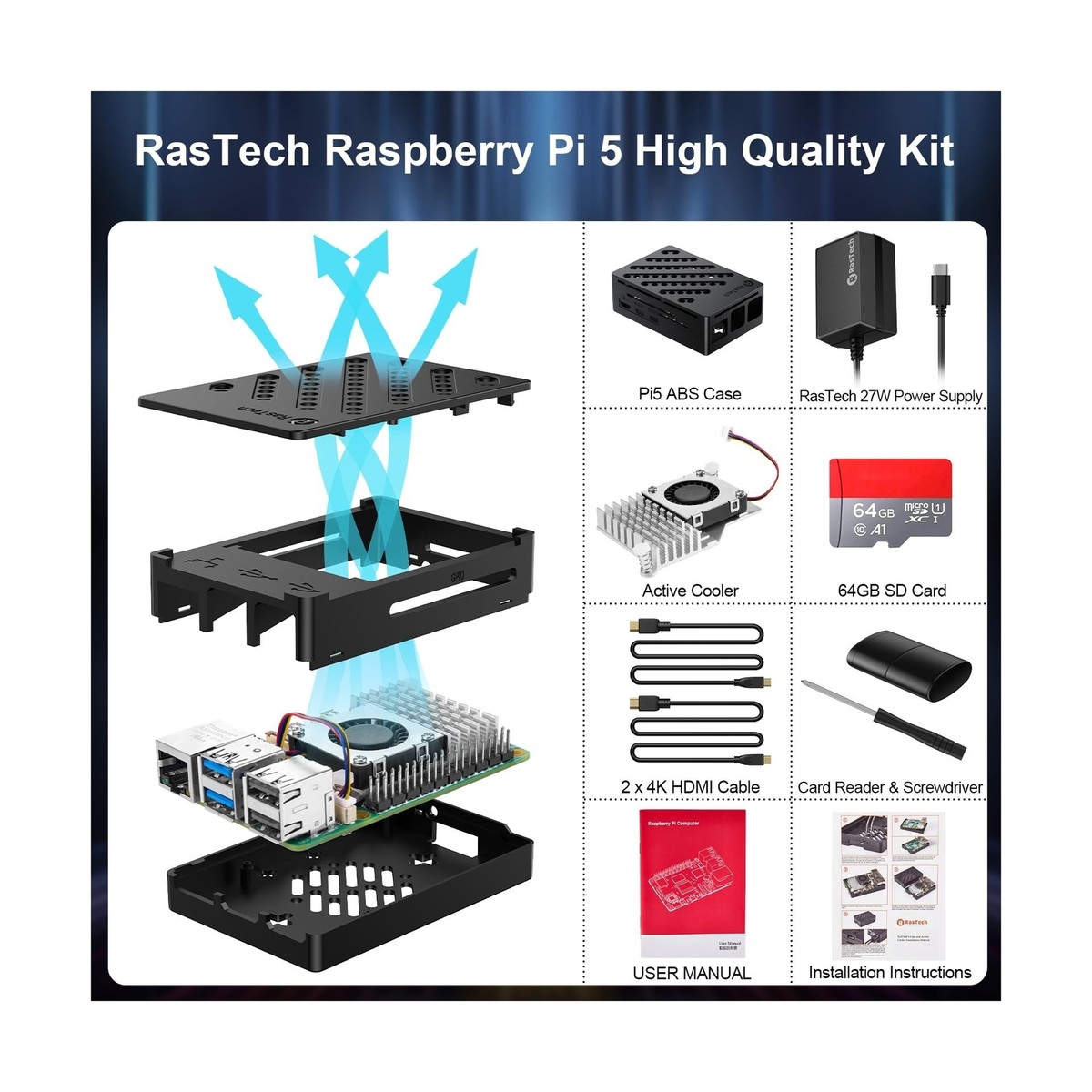 RasTech for Raspberry Pi 5 8GB Starter Kit with Pi 5 8GB Board