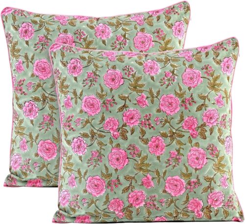 2x Bohemian Pillow Covers 20x20 – Pink Rose Cotton Throw & Accent Cushion Cases - Picture 4 of 10