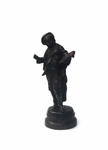 Vintage Rancoulet Spelter Bronze/Brass Wash Boy With Quill Statue