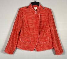 Chico s Jacket Blazer Womens Size 2 Orange Heather Fringe Zip Up Long Sleeves