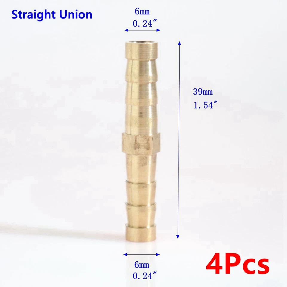 4Pcs 6mm 1/4" Brass Fitting Pipe Tubing Straight Union Hose Barb Water Gas Air - Image 3 of 4