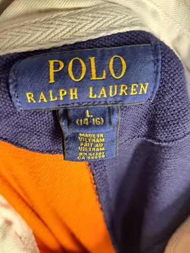Polo Ralph Lauren Orange Navy Blue Lion Crest Polo logo Embroidery L (14-16years - Picture 4 of 6