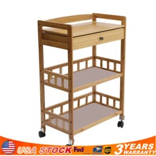 Kitchen Mobile Rolling Serving Cart Storage 3 Tiers Standing Wood Color