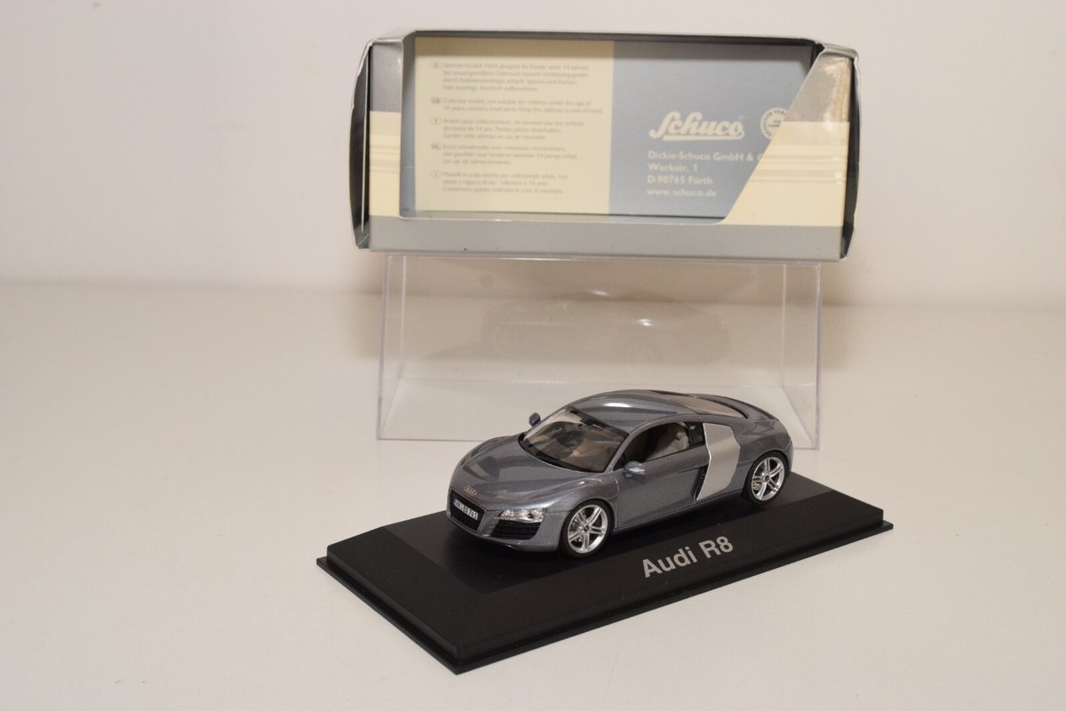 B6 1:43 SCHUCO AUDI R8 METALLIC GREY-BLUE JET BLUE DEALER