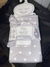 NEW Toby Baby Swaddle Wrap Cocoon Blanket  Hat Set Gray/white Polka Dots