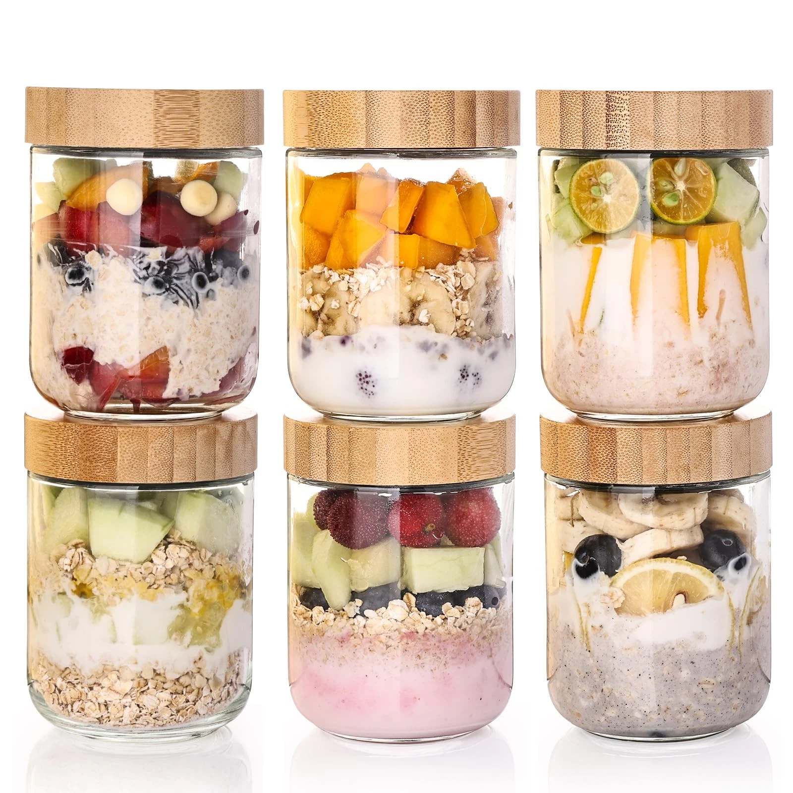 6-Pack 16oz Glass Storage Jars with Lids – Airtight Wide Mouth Containers for...