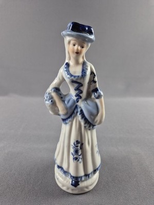 Vintage Porzellan Figur im viktorianischen Stil Dame 16 cm blau weiß 