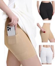 3 Pack Slip Shorts for Under Dress with Pocket Smooth Anti Chafing Shorts Women