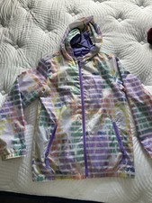 Cat  Jack Unisex Kids L Multicolor Purple Striped Hooded Full Zip Fleece Jacket