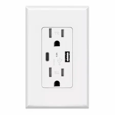 USB C Outlet Fast smart Charger 4.8A Duplex Receptacle 15A 125V Tamper Resistant