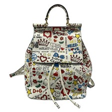 DOLCE&GABBANA Sicily White Red Multi Leather Backpack