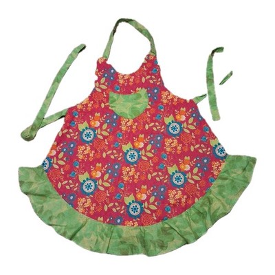 Handmade Apron Child's Girl Pink & Floral Ruffles & Pocket Kitchen Cute