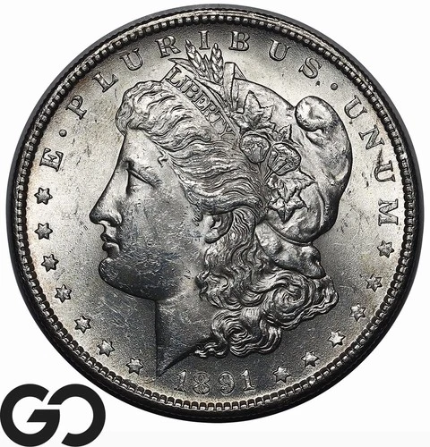 1891-S Morgan Silver Dollar Coin, Frosty Brilliant Uncirculated++ Tougher Date