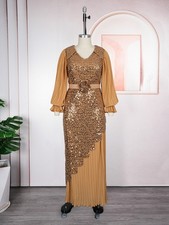 Women African Maxi Dress Sequins Dashiki Kaftan Evening Ball Gown Bodycon V-Neck