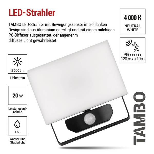 Emos Led-Strahler Tambo Bewegungsmelder Alu Flutlicht 20W 2000Lm IP65-image