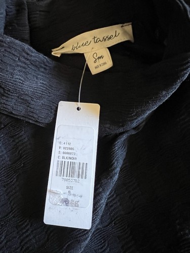 NWT Anthropologie Blue Tassel Black Textured Mock-Neck Long Sleeve Top Sz S - Picture 6 of 10