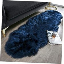 Ashler Soft Faux Sheepskin Fur Chair Couch Cover 2 x 6 ft Sheepskin Navy Blue